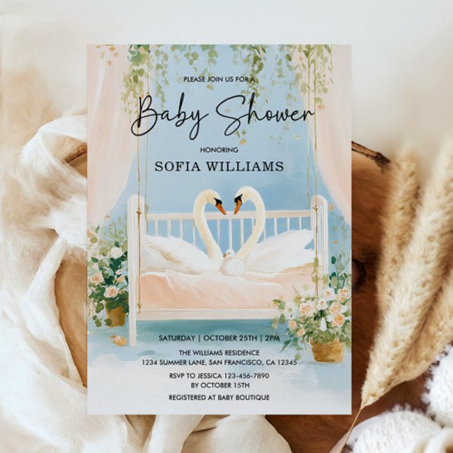 Invitation Élégante Baby shower de cygne (Swan Baby Shower Invitation)