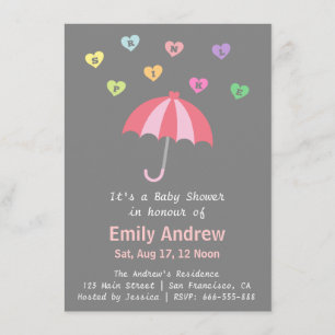 Invitation Elégante Baby shower de fille avec amour et parapl