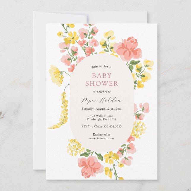Invitation Élégante Baby shower de fleurs (Devant)