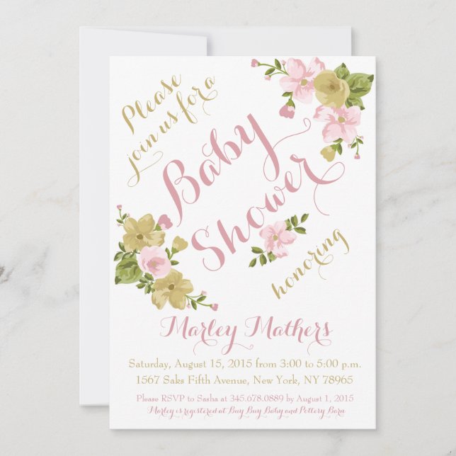 Invitation élégante Baby shower de fleurs peintes  (Devant)