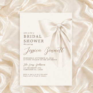 Invitation Élégante Baby Shower de Mariage au Ruban d'Ivoire