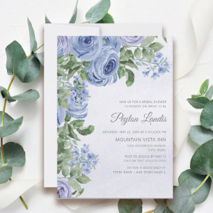 Invitation Élégante Baby Shower Fleurie Bleu Poussiéreux Aqua