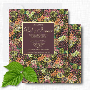Invitation Élégante Baby Shower Fleurie Botanique Bourgogne S