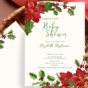 Invitation Élégante Baby Shower Floral et Verdure de Noël