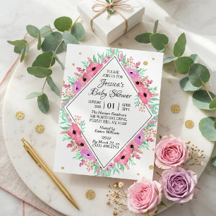 Invitation Élégante Baby Shower Florale Aquarelle de Printemp