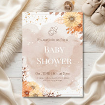 Élégante Baby Shower Florale Beige