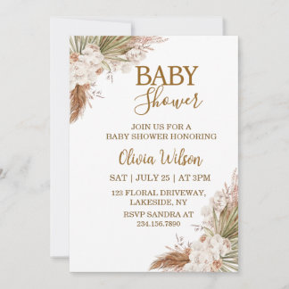 Invitation Élégante Baby Shower Florale Bohème Neutre