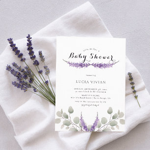 Invitation Élégante Baby Shower Lavande Verte Eucalyptus