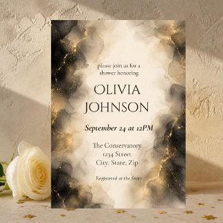 Invitation Élégante Baby Shower Noir & Or Moderne