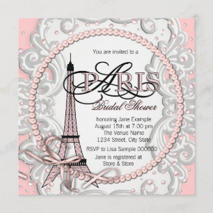 Invitation Élégante Baby Shower Rose à Paris pour une Mariée
