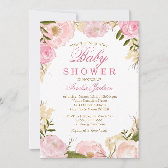 Invitation Élégante Baby shower Rose Rose (Devant)