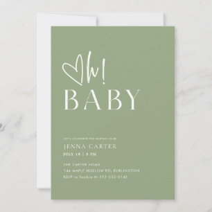 Invitation Élégante Baby Shower Vert Sauge Moderne Oh Bébé
