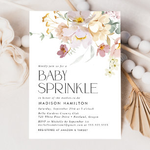 Invitation Élégante Baby Sprinkle Florale Rose et Crème