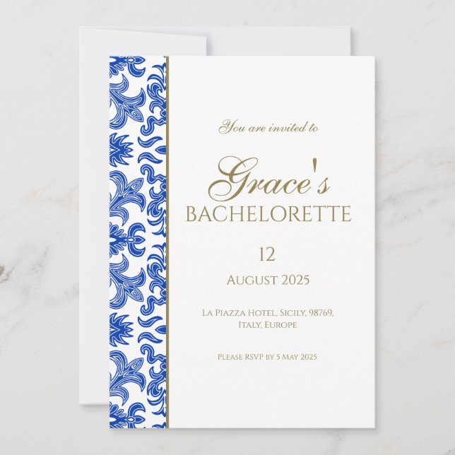 Invitation Elégante Bachelorette Méditerranéenne (Devant)