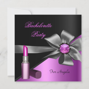 Invitation Élégante Bachelorette Party rose Black Lipstick