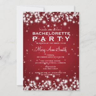 Invitation Élégante Bachelorette Party Winter Sparkle Red