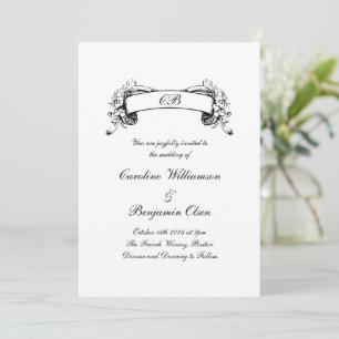 Invitation Élégante bannière romantique Mariage noir et blanc