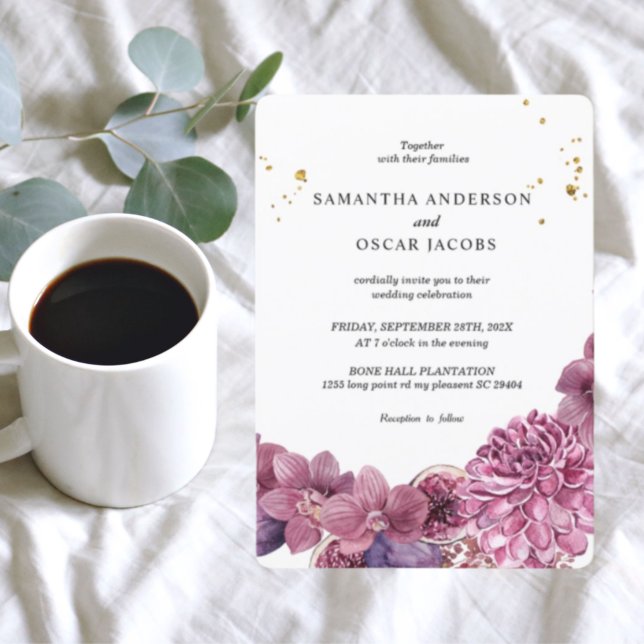 Invitation Elégante Beauté Aquarelle rose & pourpre Orchidées (Créateur téléchargé)