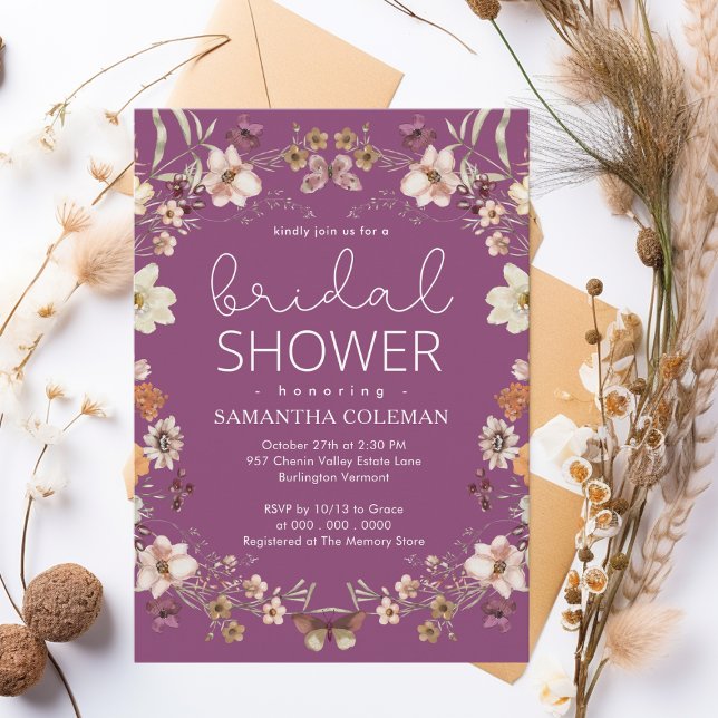 Invitation Elégante Berry Purple Boho Fleur sauvage Fête des  (Créateur téléchargé)