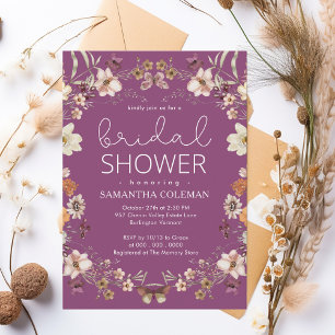 Invitation Elégante Berry Purple Boho Fleur sauvage Fête des 