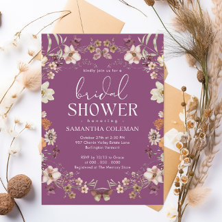 Invitation Elégante Berry Purple Fleur sauvage Fête des marié
