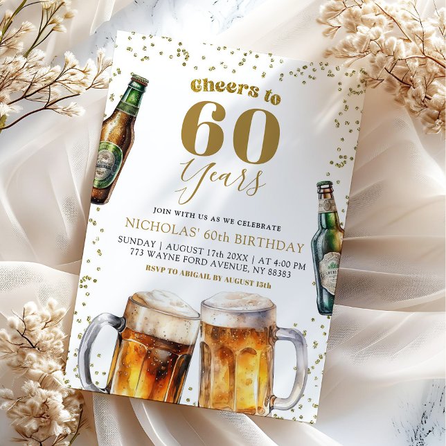 Invitation Elégante bière d'or encourage aux adultes 60e anni (Créateur téléchargé)