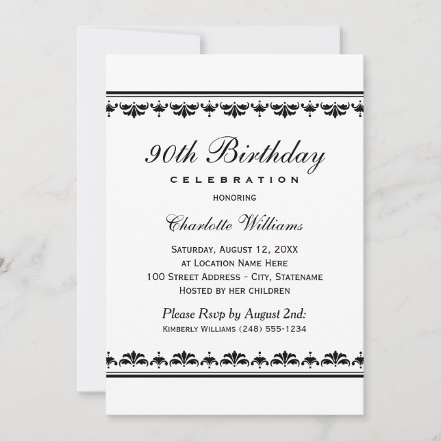Invitation Elégante Black 90th Birthday Party Fête (Devant)