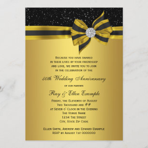 Invitation Élégante Black and Gold Bow 50e anniversaire