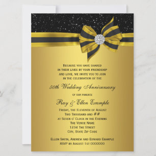 Invitation Élégante Black and Gold Bow 50e anniversaire