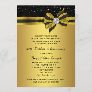 Invitation Élégante Black and Gold Bow 50e anniversaire