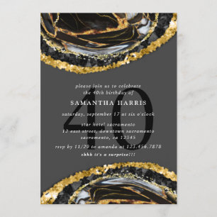 Invitation Elégante Black and Gold Marble 40e fête d'annivers