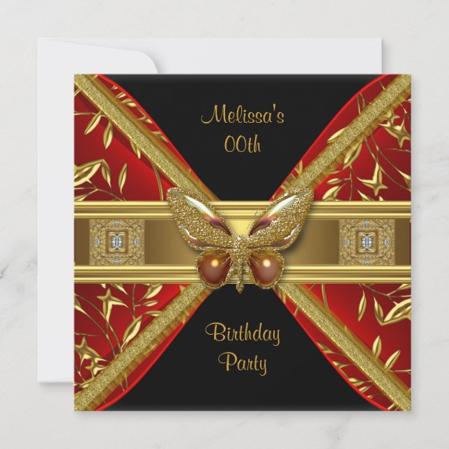 Invitation Elégante Black Black Gold Butterfly Image Party (Devant)