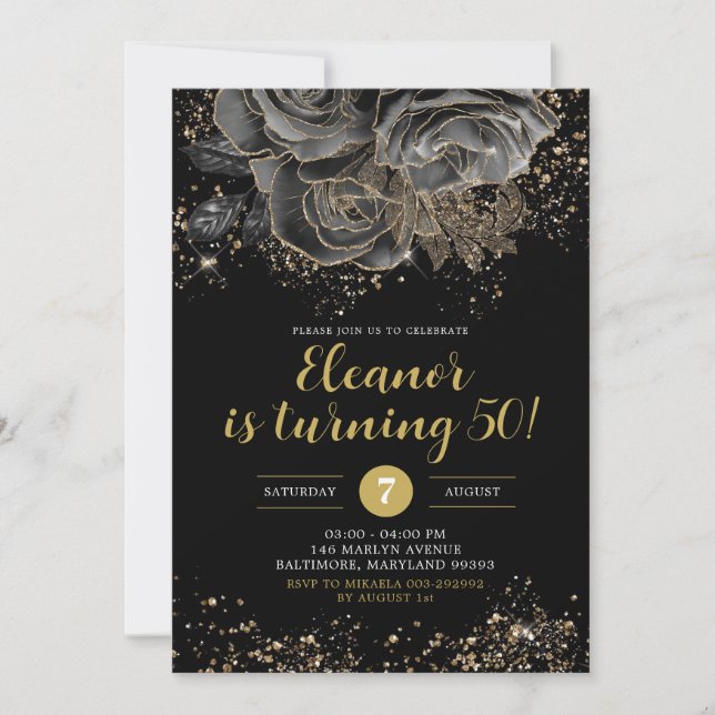 Invitation Elégante Black Floral Black Or Femme N'Importe Que (Devant)