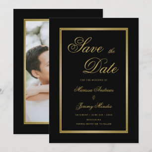 Invitation Elégante Black Gold Calligraphy Photo Enregistrer