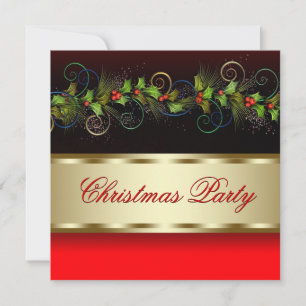 Invitation Élégante Black Gold Holly Fête de Noël d'entrepris