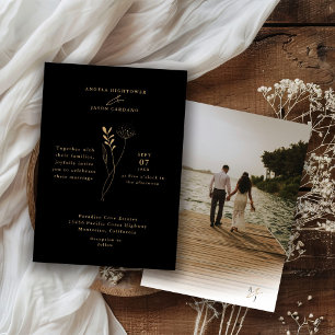 Invitation Elégante Black Gold Minimalist photo Mariage