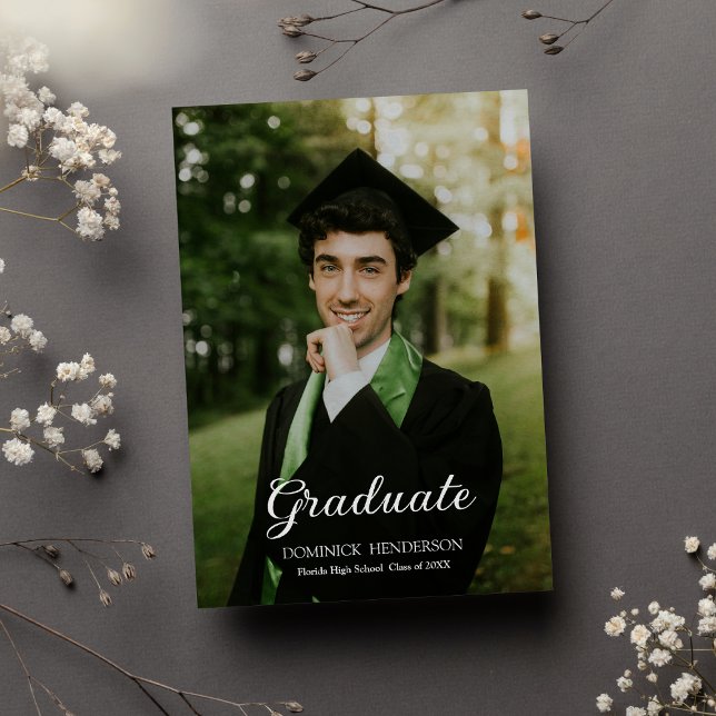 Invitation Élégante Black Green Photo Party (Elegant Black Green Photo Graduation Party )