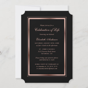 Invitation Élégante Black Rose Gold Celebration of Life Photo