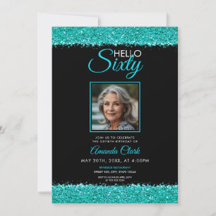 Invitation Elégante Black & Turquoise Ladies 60 ans Anniversa