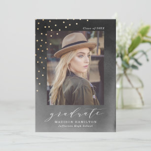 Invitation Elégante Black Watercolor Photo Graduation Party