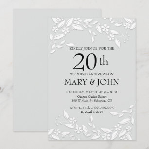 Invitation élégante blanche florale pour les 20 an