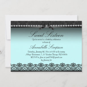 Invitation élégante bleu et noir en dentelle pour 