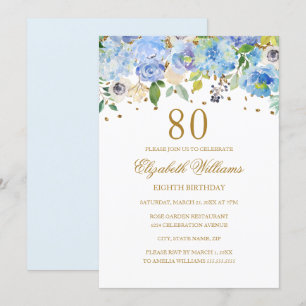 Invitation élégante bleu or pour les 80 ans avec m