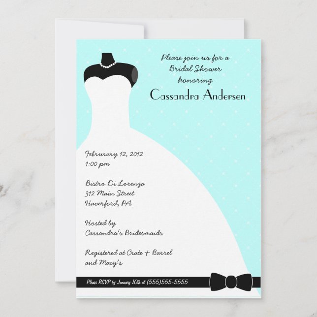 Invitation élégante bleue de Fête de la mariée (Devant)