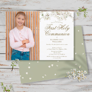 Invitation Élégante Blossom Blanc Première Sainte Communion P
