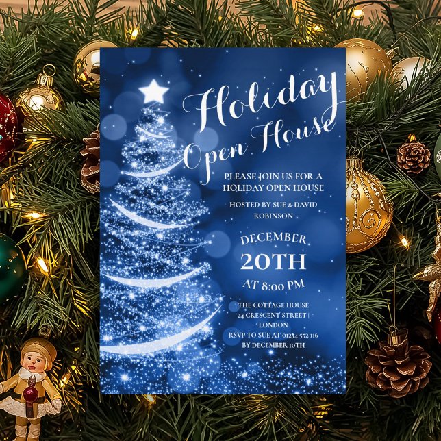 Invitation Elégante Blue Holiday Open House Party (Elegant Blue Holiday Open House Party Invitation)