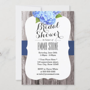 Invitation Elégante Blue Hydrangea Fête des mariées en bois V