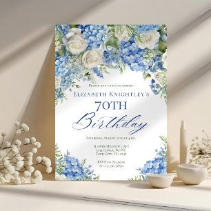 Invitation Elégante Blue Hydrangea Jardin Rose fête d'anniver