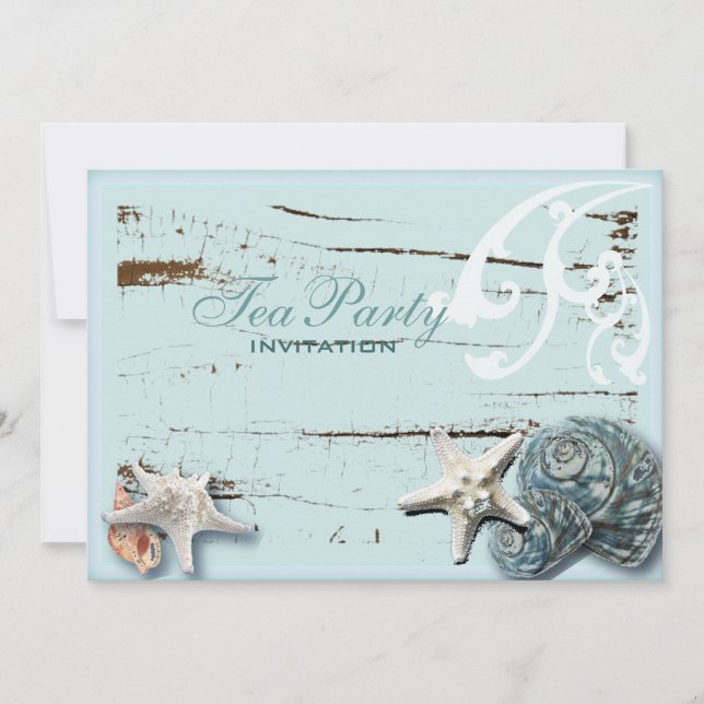 Invitation Elégante BLue Seashells Beach fête de thé de marié (Devant)