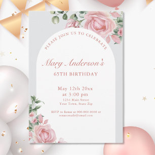 Invitation Elégante Blush Rose Roses 65e fête d'anniversaire
